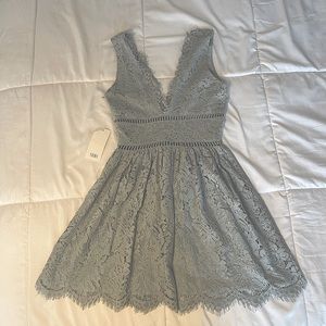 Tobi Light Blue Lace A-Line Mini Dress